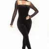 Fashion Nova Jumpsuits Vixen Vibe Velvet Jumpsuit - Black