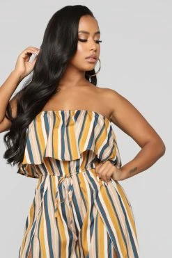 Fashion Nova Jumpsuits Monique Striped Jumpsuit - Mustard