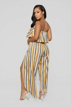 Fashion Nova Jumpsuits Monique Striped Jumpsuit - Mustard