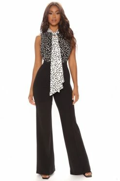 Fashion Nova Spotted You Jumpsuit - Black/White Jumpsuits