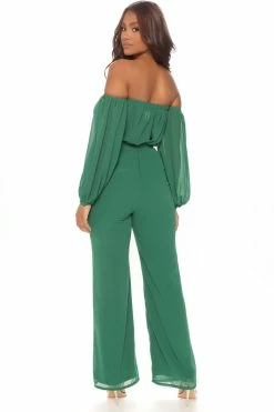 Fashion Nova Jumpsuits Lorena Off Shoulder Jumpsuit - Hunter Green