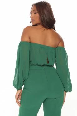 Fashion Nova Jumpsuits Lorena Off Shoulder Jumpsuit - Hunter Green