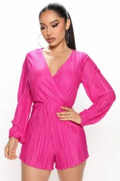 Fashion Nova Rompers Stay Sweet Satin Romper - Magenta