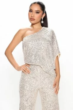 Fashion Nova Jumpsuits Material Girl Sequin Jumpsuit - Silver