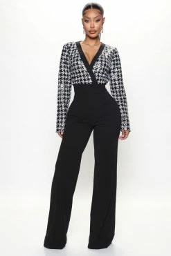 Fashion Nova Wide Leg Jumpsuits Natalia Sequin Jumpsuit - Black/White