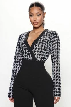 Fashion Nova Wide Leg Jumpsuits Natalia Sequin Jumpsuit - Black/White