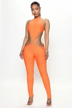 Fashion Nova Jumpsuits Baddest Bandage Jumpsuit - Orange