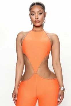 Fashion Nova Jumpsuits Baddest Bandage Jumpsuit - Orange