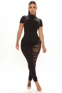 Fashion Nova Jumpsuits Keep On Slashing Jumpsuit - Black