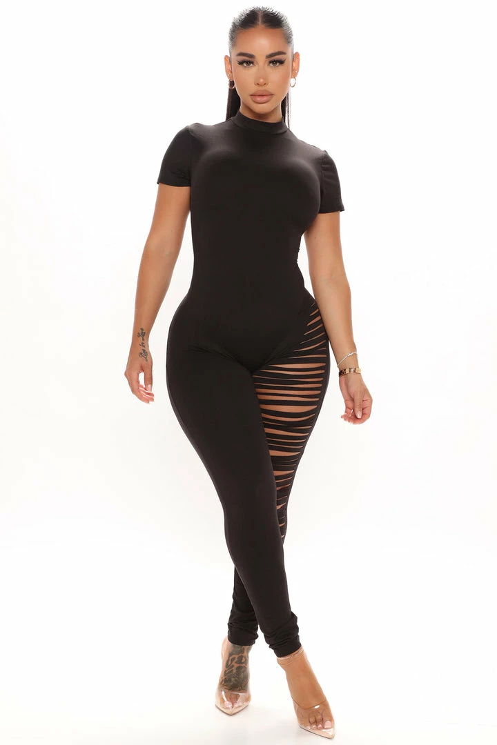 Fashion Nova Jumpsuits Keep On Slashing Jumpsuit - Black
