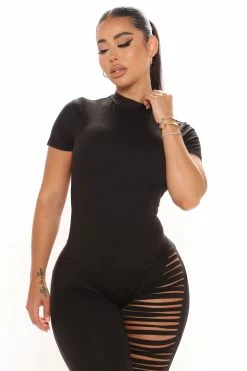Fashion Nova Jumpsuits Keep On Slashing Jumpsuit - Black