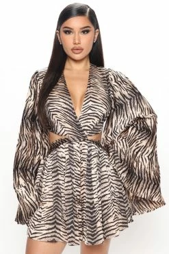 Fashion Nova Wild Crush Romper - Taupe/combo