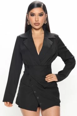 Fashion Nova Rompers City Walks Blazer Romper - Black