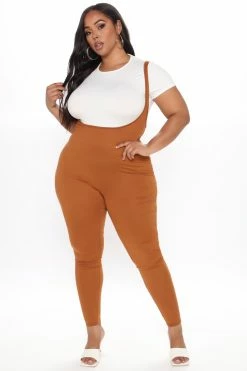 Fashion Nova Stacey Overall Jumpsuit - Cognac