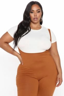 Fashion Nova Stacey Overall Jumpsuit - Cognac