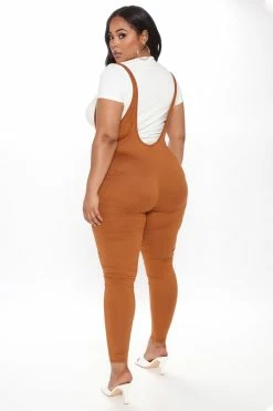 Fashion Nova Stacey Overall Jumpsuit - Cognac