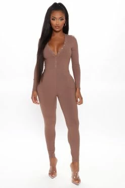 Fashion Nova Come And Chill Jumpsuit - Brown Jumpsuits