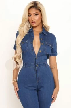 Fashion Nova Juliette Denim Jumpsuit - Dark Denim
