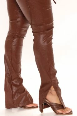 Fashion Nova Party On PU Leather Jumpsuit - Brown Jumpsuits