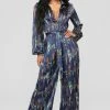 Fashion Nova Jumpsuits The Entertainer Satin Jumpsuit - Navy