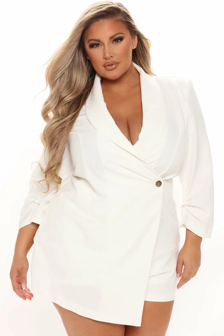 Fashion Nova Invading Your Privacy Blazer Romper - White Rompers