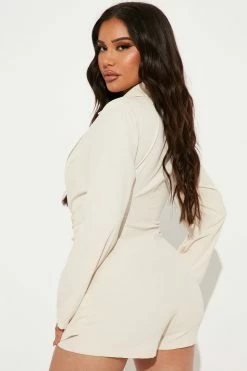 Fashion Nova Rompers City Walks Blazer Romper - Cream