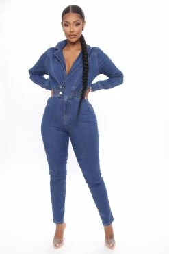 Fashion Nova Jumpsuits Darling Denim Jumpsuit - Dark Wash