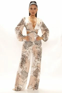 Fashion Nova Change Of Plans Jumpsuit - Taupe/combo