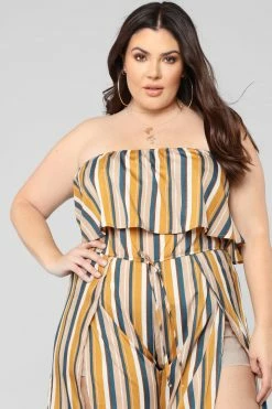 Fashion Nova Jumpsuits Monique Striped Jumpsuit - Mustard