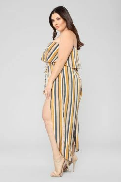Fashion Nova Jumpsuits Monique Striped Jumpsuit - Mustard