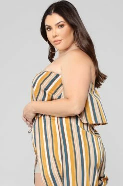Fashion Nova Jumpsuits Monique Striped Jumpsuit - Mustard