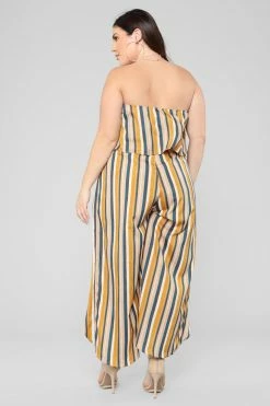 Fashion Nova Jumpsuits Monique Striped Jumpsuit - Mustard