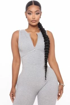 Fashion Nova Jumpsuits Essential Ribbed For Days Jumpsuit - Heather Grey