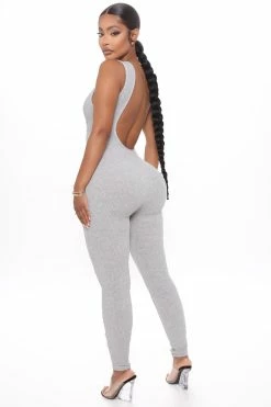 Fashion Nova Jumpsuits Essential Ribbed For Days Jumpsuit - Heather Grey