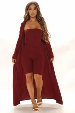 Fashion Nova Oslo Romper Set - Burgundy
