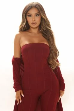 Fashion Nova Oslo Romper Set - Burgundy