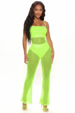 Fashion Nova Meet Me In Paradise Jumpsuit - Lime Wide Leg Jumpsuits