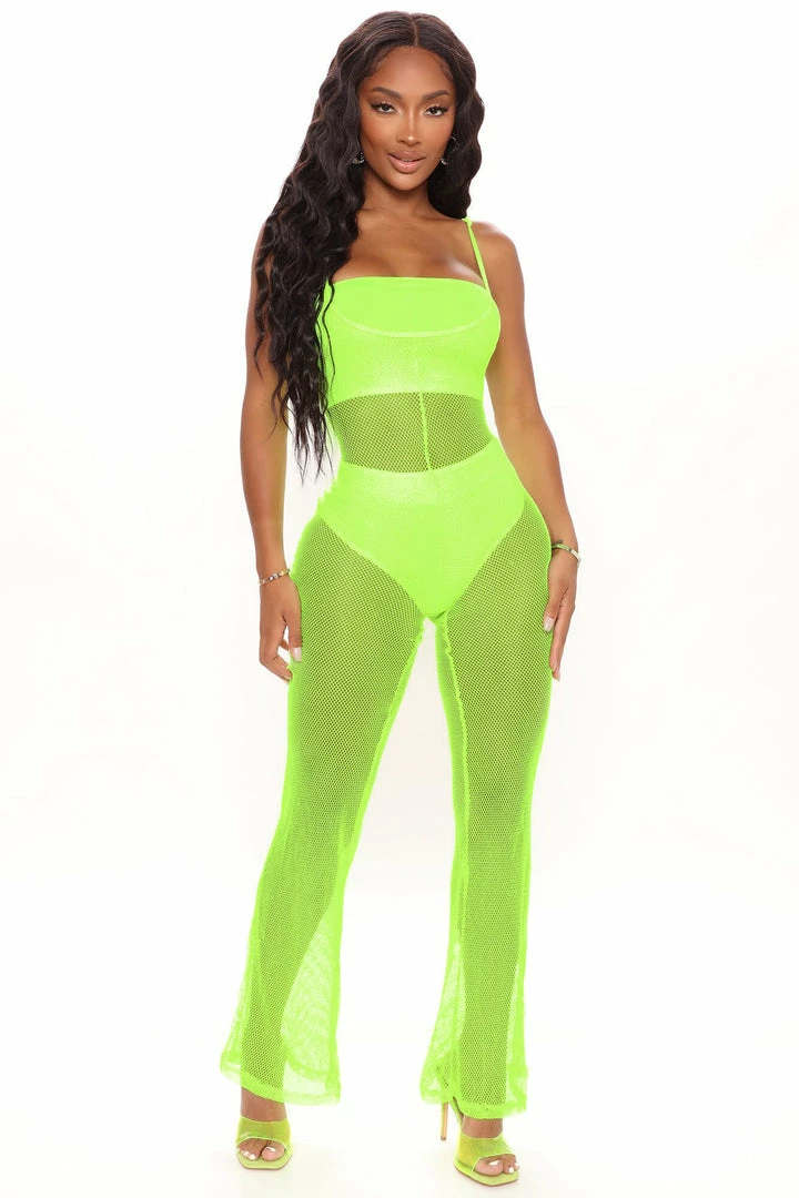 Fashion Nova Meet Me In Paradise Jumpsuit - Lime Wide Leg Jumpsuits