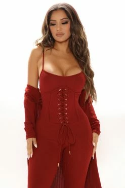 Fashion Nova Happy Horizon Jumpsuit Set - Rust