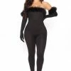 Fashion Nova Erika Feather Jumpsuit - Black Jumpsuits