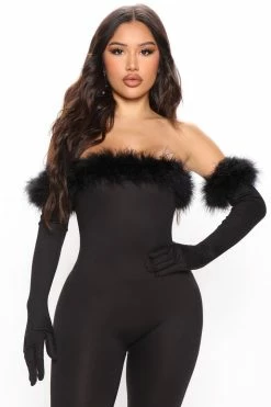 Fashion Nova Erika Feather Jumpsuit - Black Jumpsuits