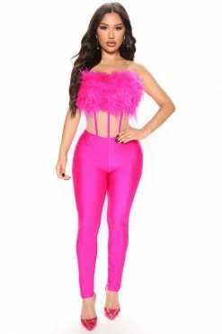 Fashion Nova Jumpsuits For You Feather Jumpsuit - Hot Pink