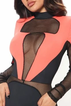 Fashion Nova Feeling You Fishnet Jumpsuit - Orange/combo Jumpsuits