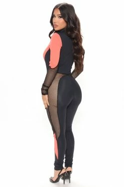Fashion Nova Feeling You Fishnet Jumpsuit - Orange/combo Jumpsuits