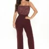 Fashion Nova Jumpsuits Sequin Soiree Jumpsuit - Chocolate
