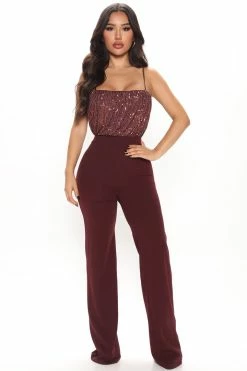 Fashion Nova Jumpsuits Sequin Soiree Jumpsuit - Chocolate