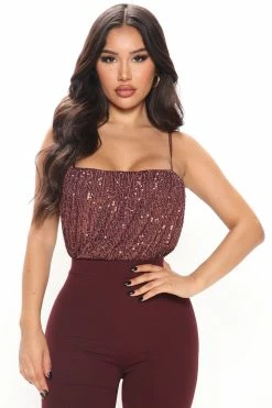 Fashion Nova Jumpsuits Sequin Soiree Jumpsuit - Chocolate