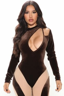 Fashion Nova Jumpsuits Velvet Kiss Jumpsuit - Chocolate