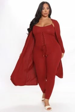 Fashion Nova Happy Horizon Jumpsuit Set - Rust