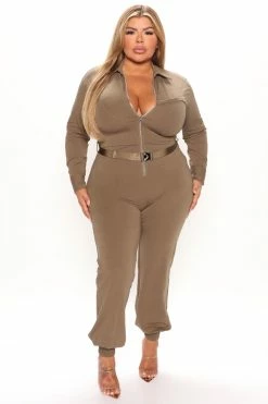 Fashion Nova Jumpsuits Get In Line Utility Jumpsuit - Olive